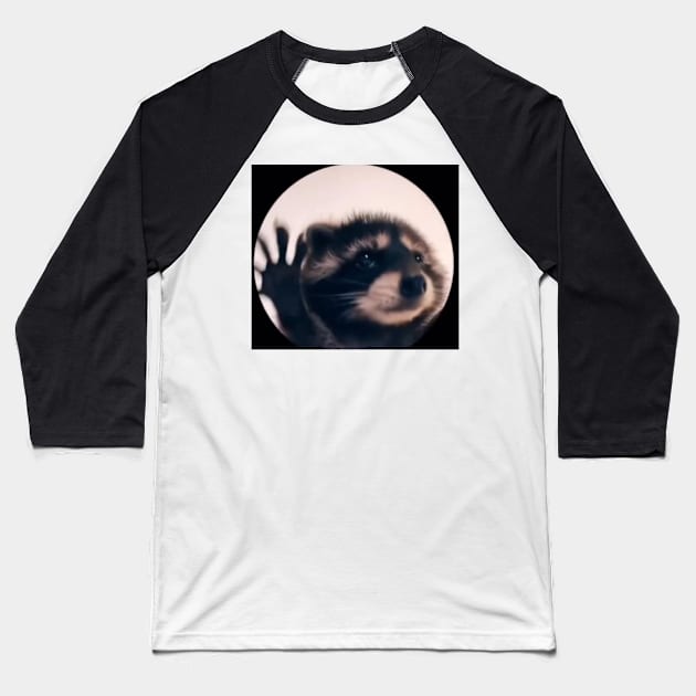 Dancing Racoon Meme Design Baseball T-Shirt by GoldenHoopMarket